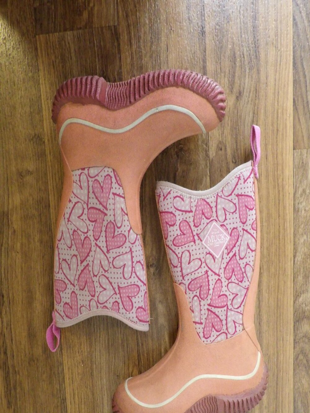 Muck Boot Company Hale Waterproof Boots Pink Hearts Print Size 13 - Picture 4 of 8